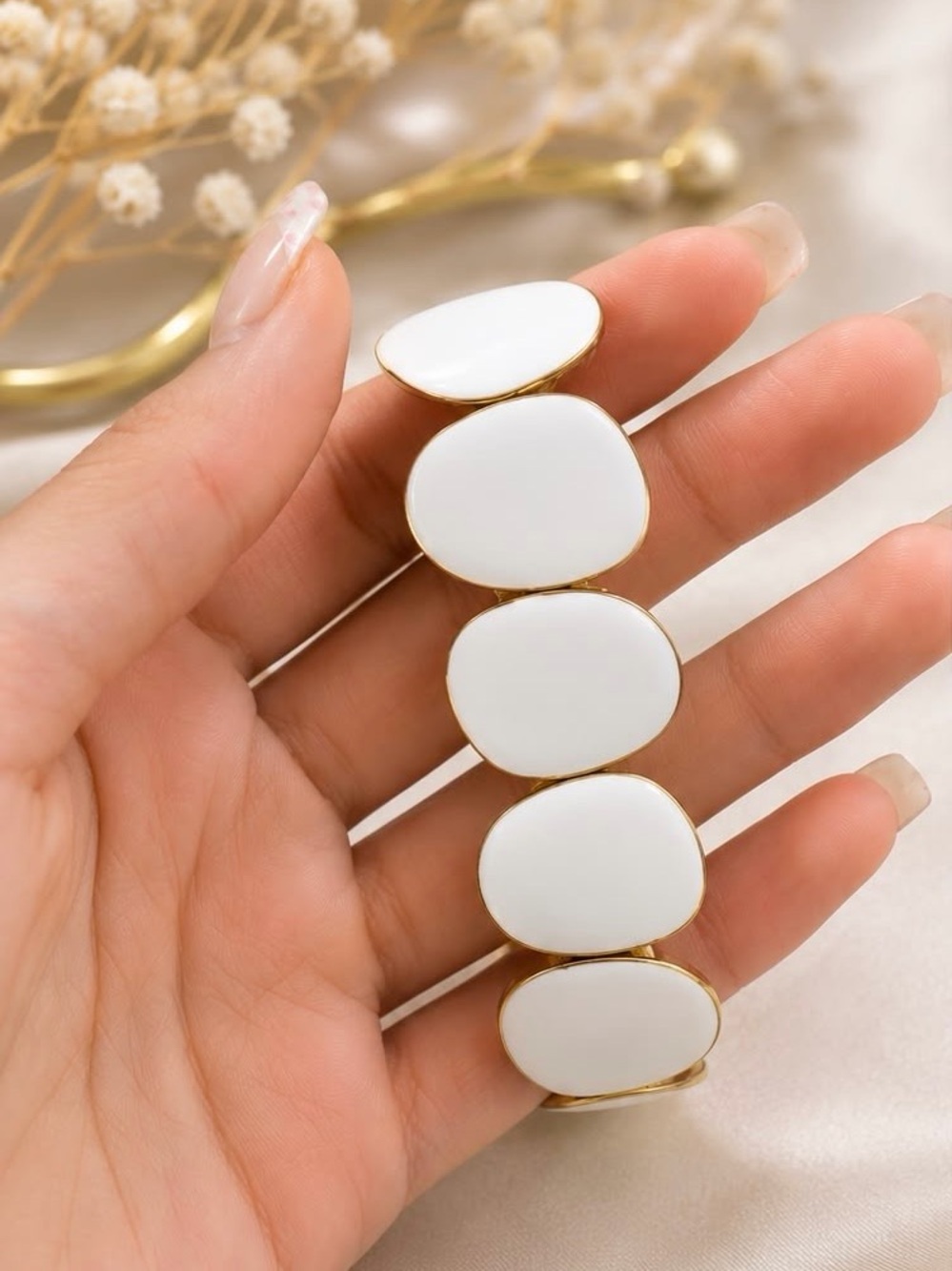 White Enamel Gold-Tone Link Bracelet